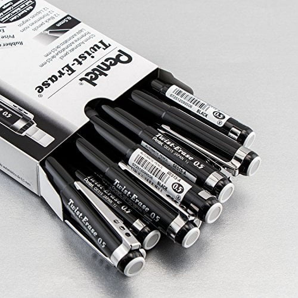 Pentel Twist Erase III Mechanical Pencils, Fine Point, 0.5 mm, Black, 12 Count