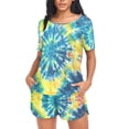 thumbnail image 4 of joogoo Women's Pajama Set Blue Tie-dye Short Sleepwear Loungewear with Pockets S, 4 of 7