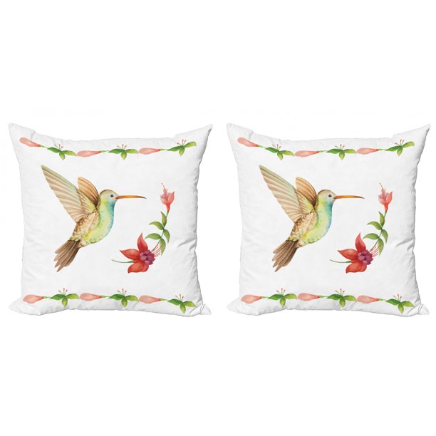 Hummingbird Throw Pillow Cushion Cover Pack of 2, Hummingbird Flying