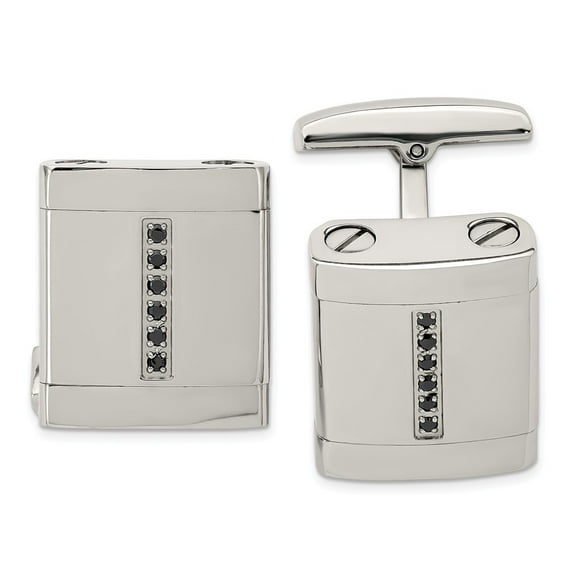 Stainless Steel Polished Black Cubic Zirconia Cuff Links
