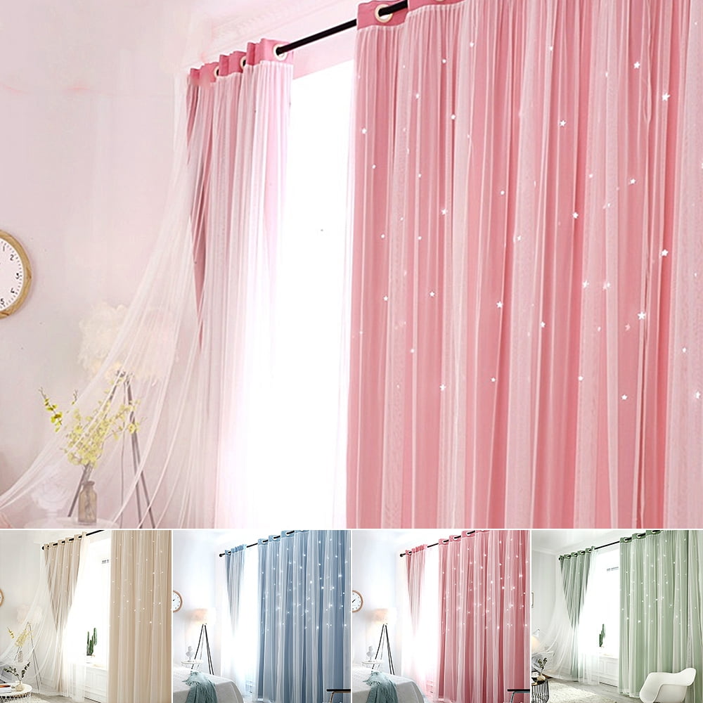 Willkey Curtains for Girls Blackout curtain-hollow star double layer-1X2 meters window screening Kids Curtains Teen Girl Bedroom Decor -1PCS