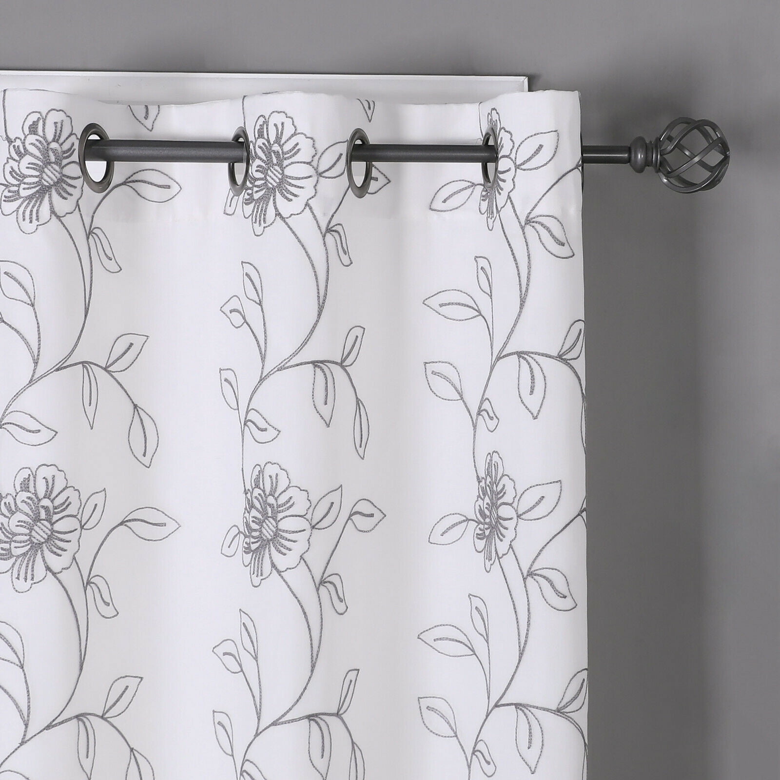 Kate Aurora Floral Embroidered Double Layered Sheer Grommet Curtains