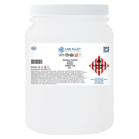 Lab Alley Camphor, Crystals, Refined Grade, Kosher Certified - 1lb