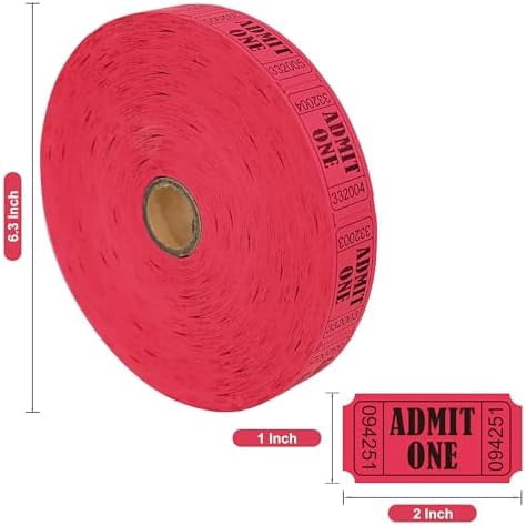 Quivanta 2000 Red Raffle Tickets with Perforations and Consecutive Numbers,Single Ticket Roll for Events, Carnivals, Door Prizes & Drinks