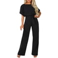 thumbnail image 5 of Womens Loose Short Sleeve Belted Wide Leg Pant Romper Jumpsuit Business Casual One Piece Outfits, 5 of 11