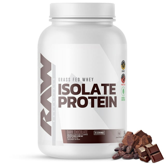 RAW 25g Grass Fed Whey Isolate Protein Powder, Dark Chocolate, 1.97 lbs.