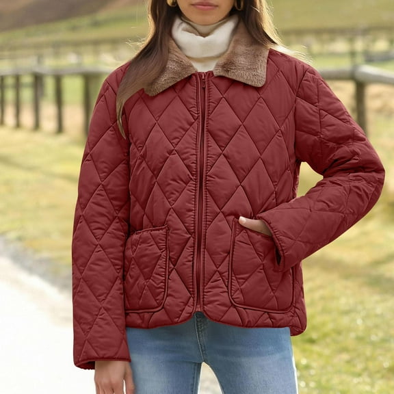 PiGOGI Women's Winter Jacket Casual Winter Coat Fall Outerwear Red XL