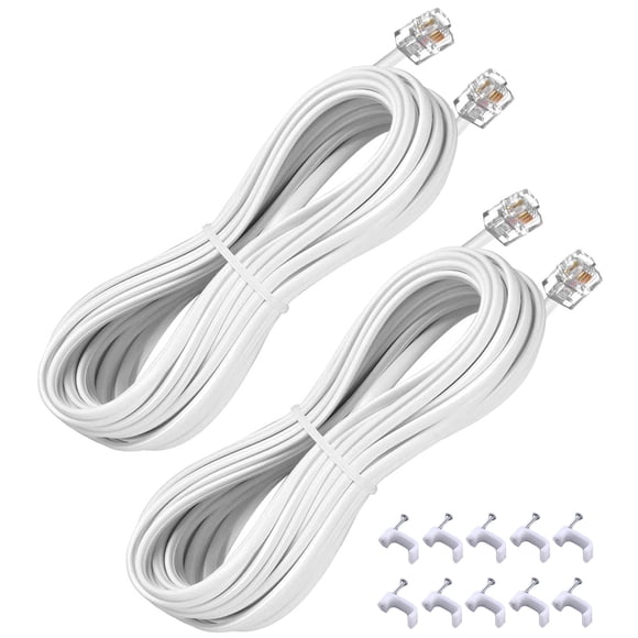 Cable de extensión telefónica YIENFBEV de 25 pies, paquete de 2, blanco