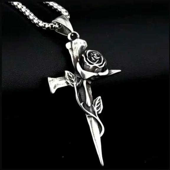 HOOUN Rose Cross Pendant Necklace Men Women Catholic Christian Jewelry Chain 24" Gift