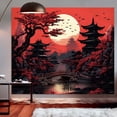 thumbnail image 2 of Anime Wall Tapestry for Bedroom Aesthetic, Large Black Red Japanese Forest Moon Wall Art Decor Tapestries Wall Hanging, Vintage Dark Nature Mountain Landscape Backdrop for Living Room 60"X79", 2 of 8