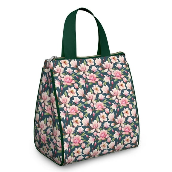 Pioneer Flower Floral Print Pattern Insulated Lunch Bag for Women & Adults,Large Portable Soft Cooler Lunch Bag,Thermal Food Storage Tote with Pearl Cotton,8.66L,8.75x5.75x9.5 Inch
