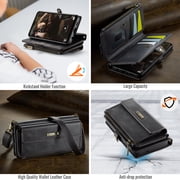 Dteck Crossbody Wallet Case for Samsung Galaxy S23 RFID Blocking 9-Card Holder Matte PU Leather Magnetic Snap Shoulder Strap Zipper Pocket Phone Case Fit for Samsung Galaxy S23,Black