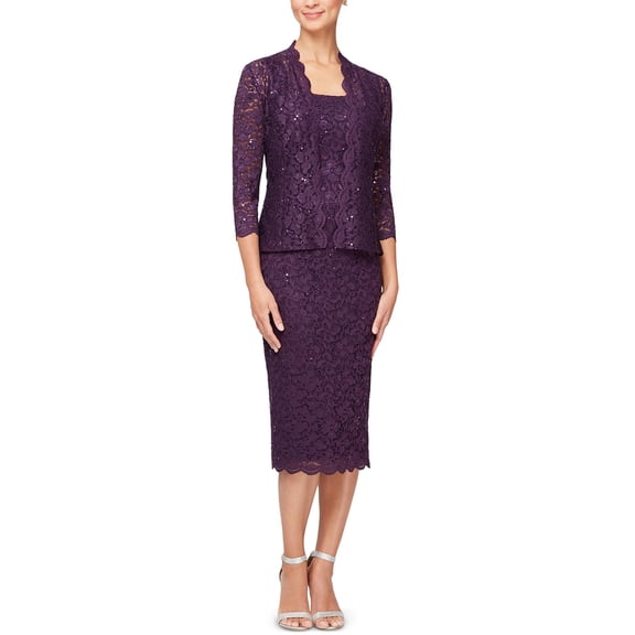 SLNY Womens 2PC Lace Midi Dress