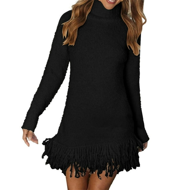 MESSUEN Robe Chandail Col Roulé Chandail Femmes Robes d'Automne Débardeurs Décontractés Femmes Chandail Chemises d'Été pour Femmes Hauts et Chemisiers pour Dames Noir TG