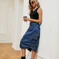 thumbnail image 2 of SWSMCLT Women's Long Jean Skirt Back High Slit Utility Multi Pockets Long Denim Skirt Tea Length Y2K Cargo Skirt Jean Adjustable Drawstring Casual A-Line Blue Medium, 2 of 5