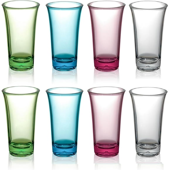 czcpp-8 Pack Acrylic Clear Shot Glasses Set, 2 Ounce Pink Clear Small Shot Glasses with Heavy Base, Perfect for Vodka, Whiskey, Tequila, Liquor