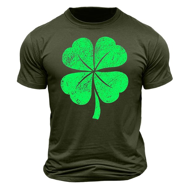 El Día de San Patricio de los Hombres de Manga Corta Impresión de la Tripulación Cuello Superior, Poliéster Ligero para la Fiesta de Verano de Primavera Y el Uso Diario