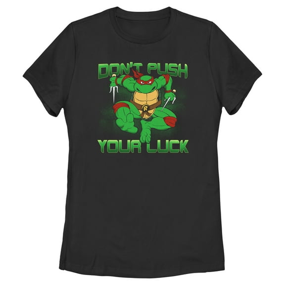 Women's Teenage Mutant Ninja Turtles St. Patrick's Day Raphael Don't Push Your Luck  Graphic Tee Black 2X Large