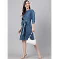 thumbnail image 3 of Janasya Indian Women's Blue Denim Solid Straight Western Dress, 3 of 8