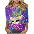 thumbnail image 3 of QATAINLAV Daily Deals Of The Day Mardi Gras Printed Shirts for Women Fashion 3/4 Sleeve Crewneck Mask Graphic Tee Blouses Funny Parade Party Tunic Tops Multicolor XXXXXL, 3 of 6