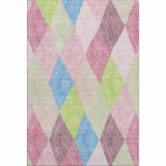 HomeRoots 676223 9 x 12 ft. Pink Lime Green & Blue Geometric Washable Machine Made Rectangle Area Rug with UV Protection