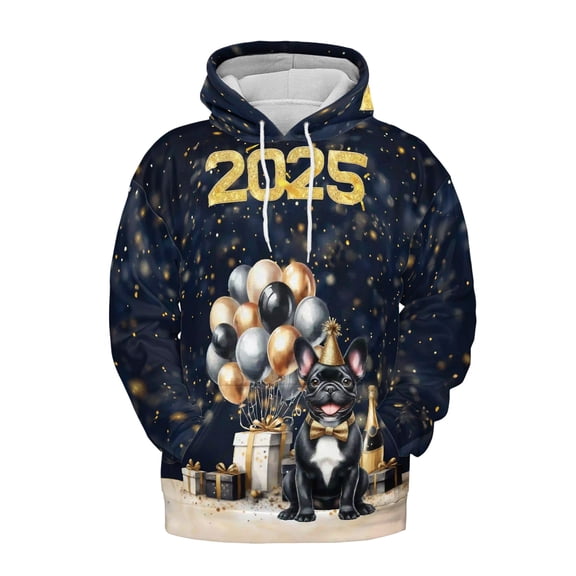 Happy New Year French Bulldog Welcome 2025 Balloon Firework Party All Over Print 3D Hoodie Unisex Merch Hoodies Dog Lover Gifts - 01014