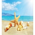 thumbnail image 3 of Seashells Duvet Cover Set, Summer Beach Theme and Sand with Rays in the Sky Clouds Seaside Marine, Decorative 3 Piece Bedding Set with 2 Pillow Shams, Calking Size, Aqua Ivory Mustard, by Ambesonne, 3 of 3