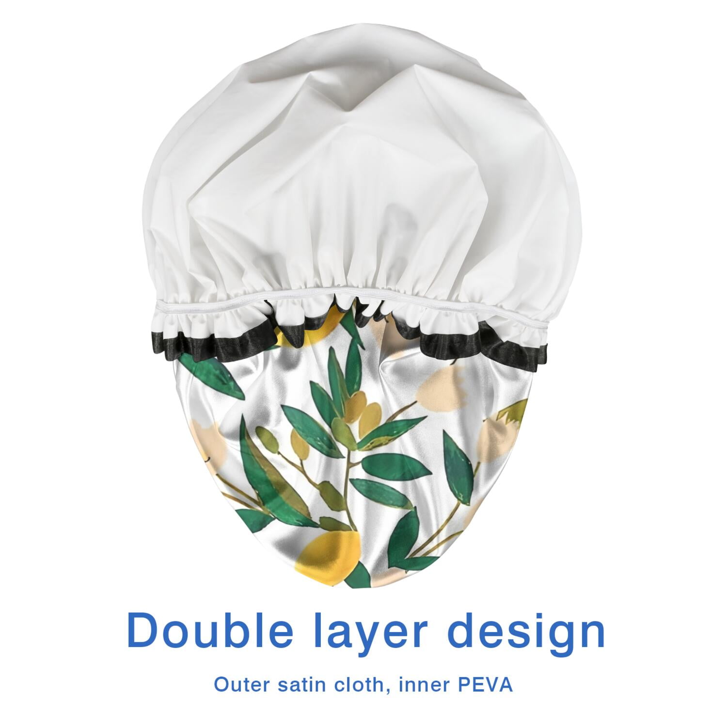 Shower Caps,Yellow Lemon Fruit Flowers White Pattern Waterproof Shower Cap for Women 4 Pieces,Double Reusable Hair Cover for Shower PEVA Elastic Stretch Hem