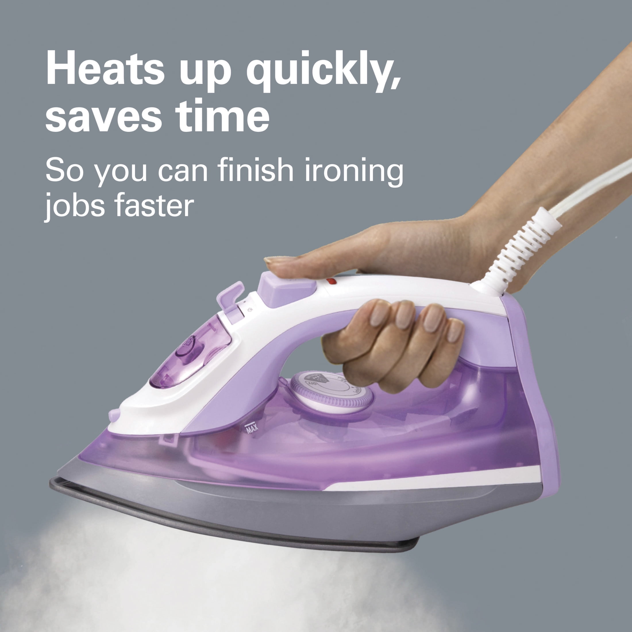 Hamilton Beach Clothing Iron, Steam Iron for Clothes with Extra-Glide Nonstick Soleplate, Purple