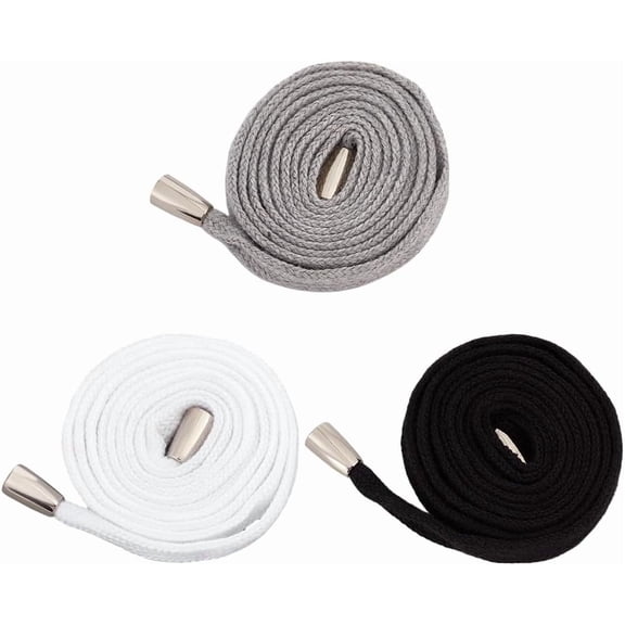 6Pcs 3 Colors Flat Drawstring Cords 39.4 Inch Cotton Cords Drawstring with Alloy EndsReplacement Drawcord String for Pants Sweatshirt Hoodies Jackets Coats Bags Clear
