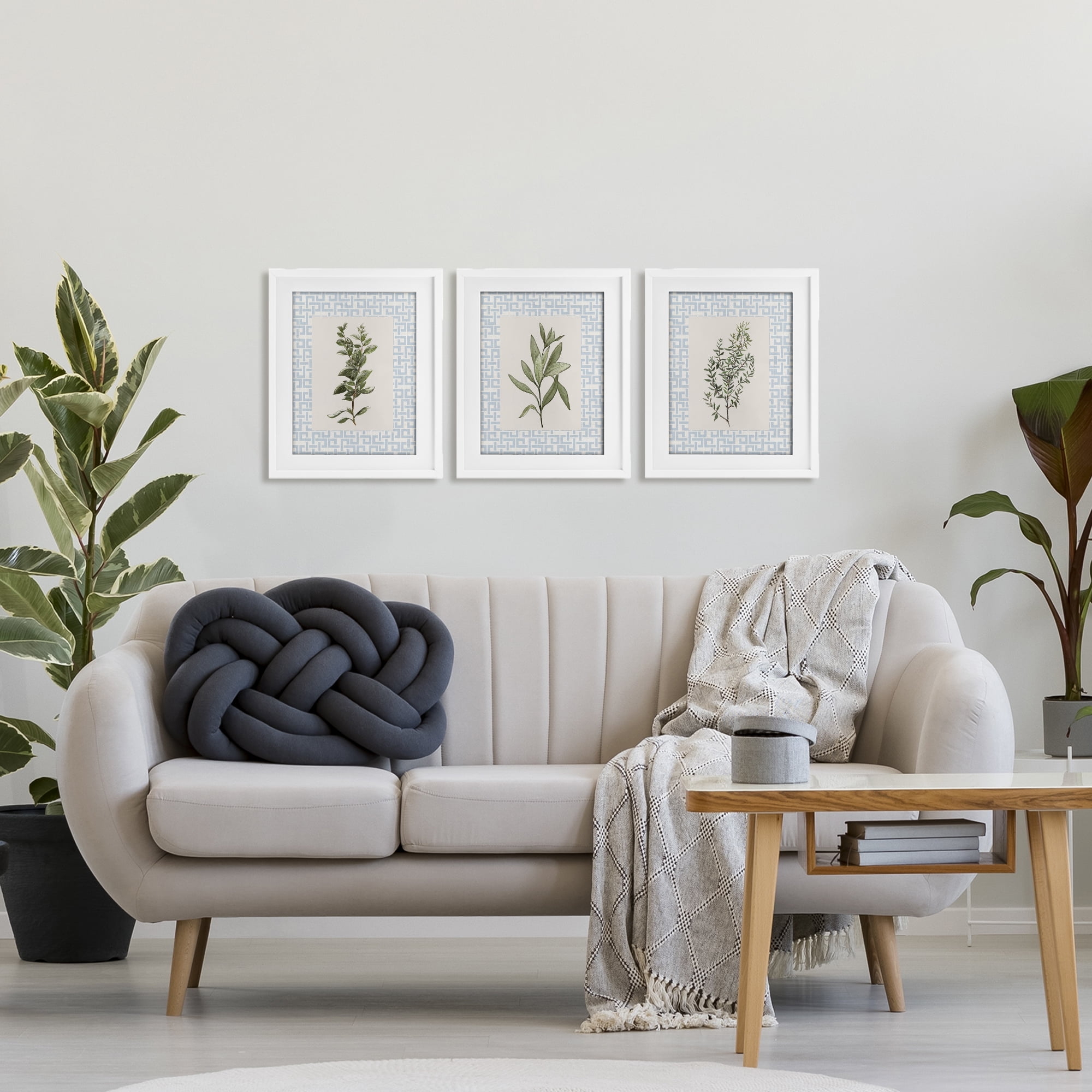 Stupell Industries Kitchen Herbs on Geometric 3 Piece White Framed Print Under Glass Set, design by Diannart