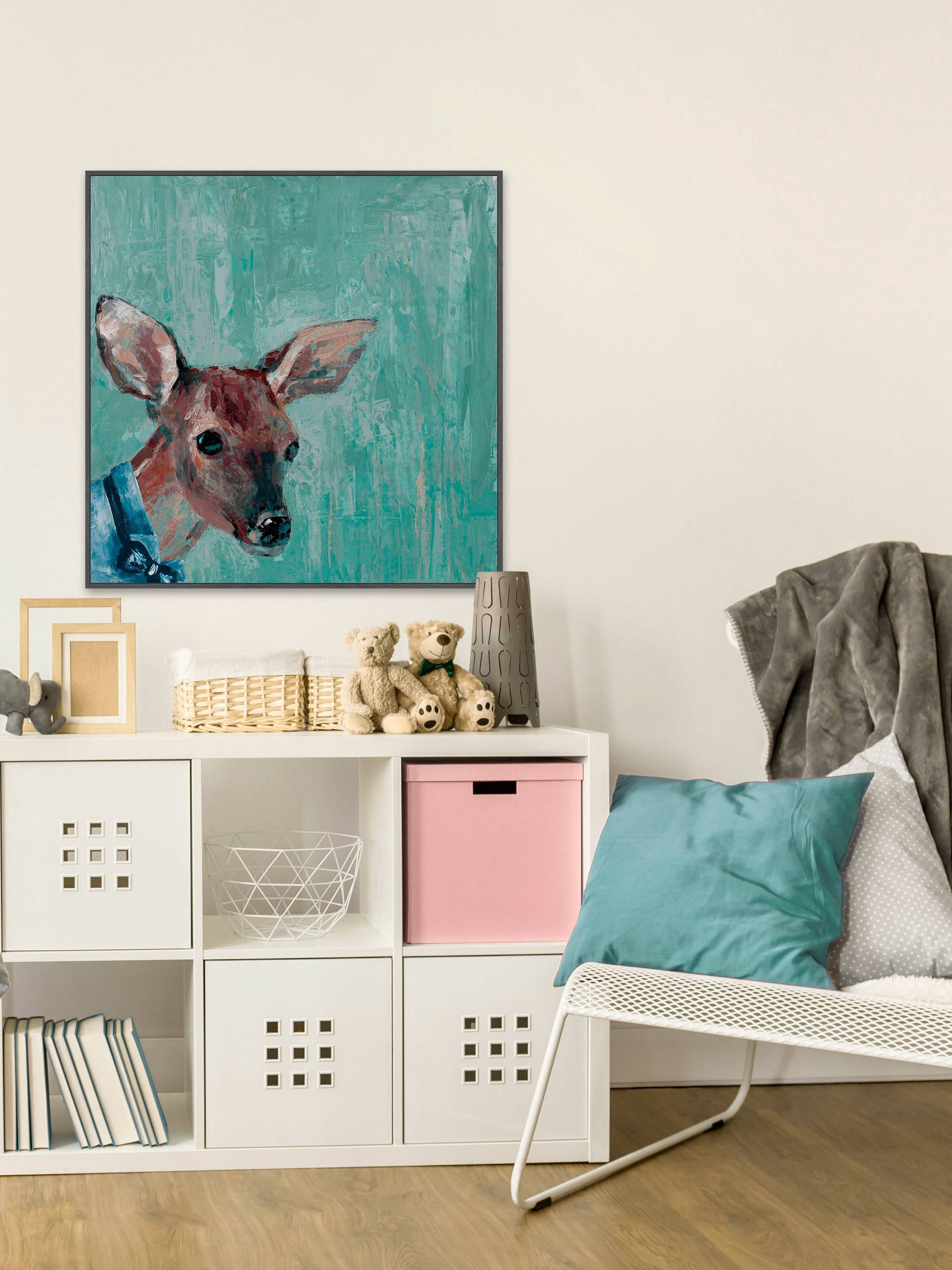 Deer with Bowtie Floater Framed Painting Print on Canvas