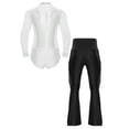 thumbnail image 2 of TSSOE Men's Sparkly Latin Jazz Dance Leotard with High Waist Fringe Flared Pants Ballet Gymnastics White&Black M, 2 of 7