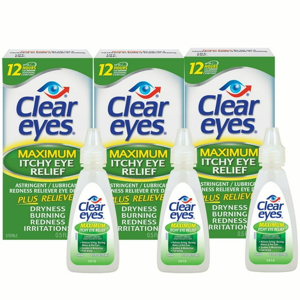 Clear Eyes Maximum Itchy Eye Relief Eye Drops, 0.5 FL OZ, 3 Pack