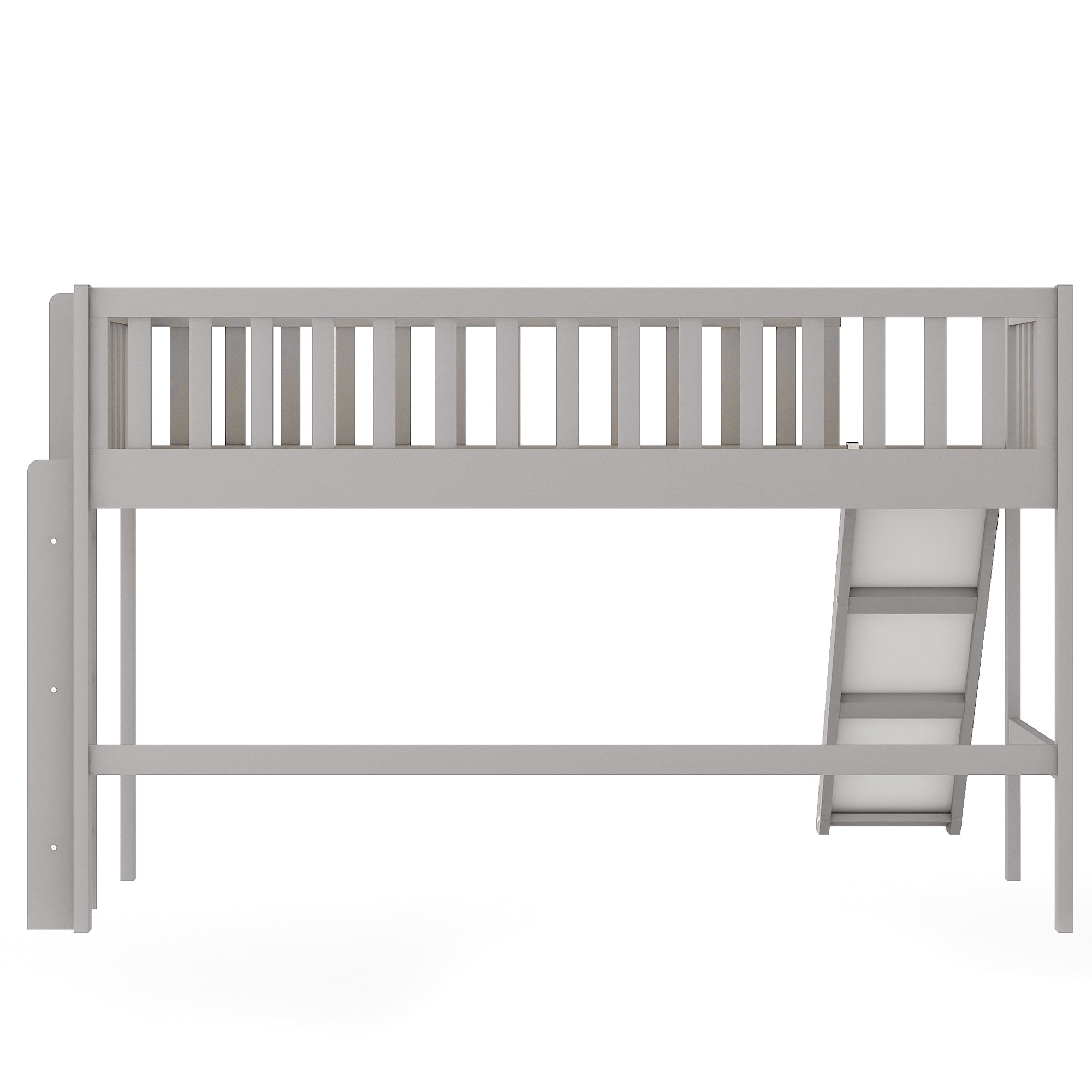 MAYEERTY Twin Size Low Loft Bed with Ladder and Slide, Gray