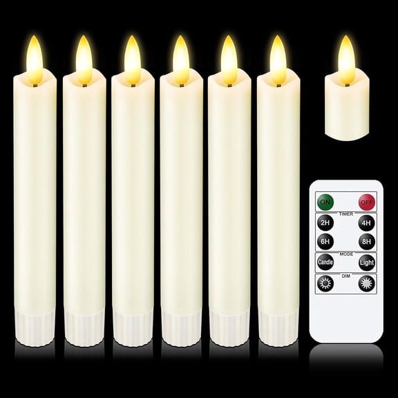 Upgraded Real Wax Short LED Flameless Taper Candles with Remote, 6 PCS White Candlesticks Battery Operated 3D Flickering - 6" Realistic Fake Candle Sticks for Home/Wedding/Fireplace Xmas Decor