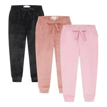 BTween Girl's 3-Pack Velour Jogger Pant Set - Solid Sweatpants for Girls, Mauve/Black/Pink Size 10/12