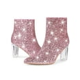 thumbnail image 6 of BLISSFUL STEP Women's Ankle Boots Clear Block Heel Sparkly Glitter Pointed Toe Boots Pink 6.5, 6 of 8