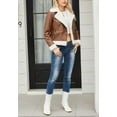 thumbnail image 3 of Shearling Trim Zip-Up Long Sleeve Classic Aviator Jacket for Women Brown XX-large, 3 of 4