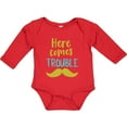 thumbnail image 3 of Inktastic Here Comes Trouble, Mustache, Moustache Boys or Girls Long Sleeve Baby Bodysuit, 3 of 5