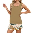 thumbnail image 5 of Tropical Print Two Piece Set for Women, Sleeveless Scoop Neck Tank Top & Drawstring Shorts with Pockets - Casual Summer Vacation Lounge Outfit Khaki XL, 5 of 9