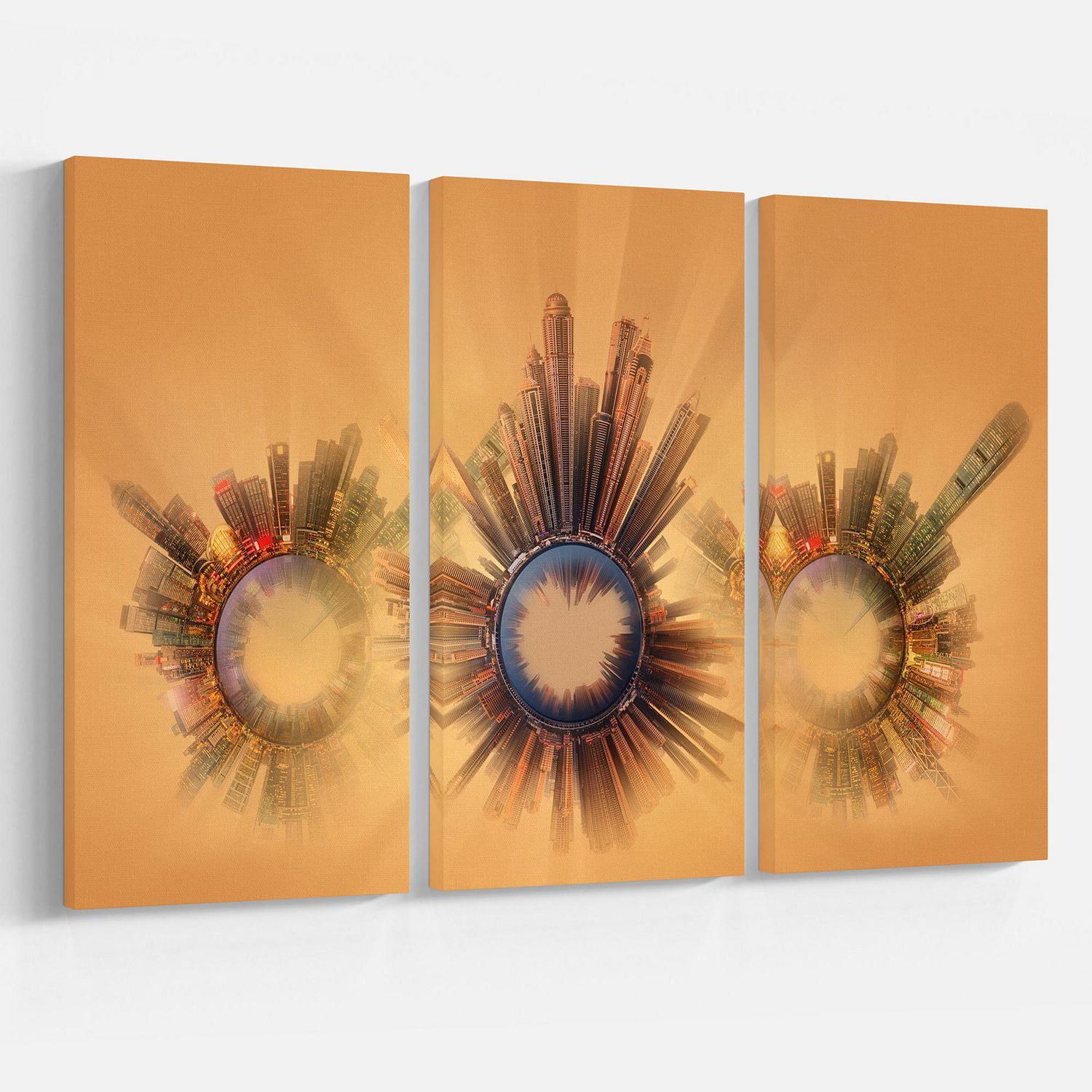 Design Art Miniature Earth Planets with Skyscrapers Canvas Print