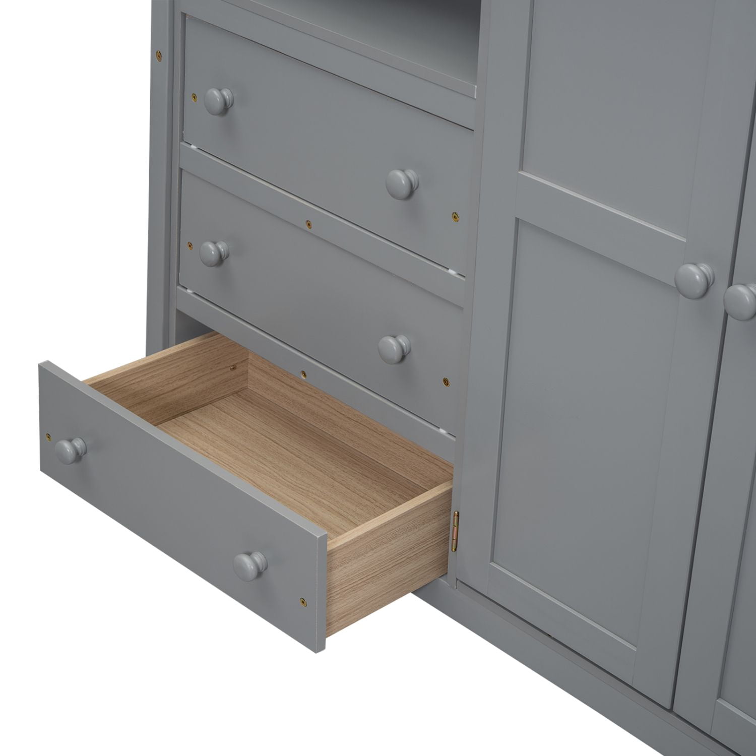 Asteroutdoor Wood Full Size Loft Bed with Built-in Wardrobe, Desk, Storage Shelves and Drawers, Gray
