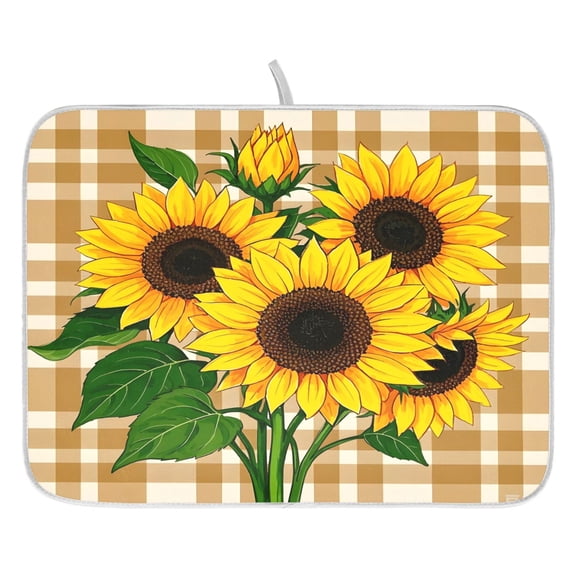 Ryvnso A Bouquet Of Sunflowers on A Plaid Background Dish Drying Mat for Kitchen Countertop 16x18 Small Dish Pad Drainer Rack Dish Sink Mats