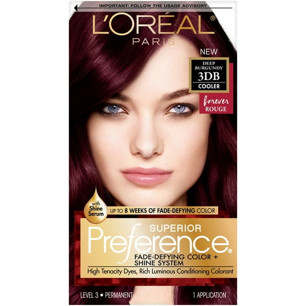 L Oreal Paris Superior Preference Fade Defying Shine Permanent Hair Color 3db Deep Burgundy 1 Kit Walmart Com Walmart Com