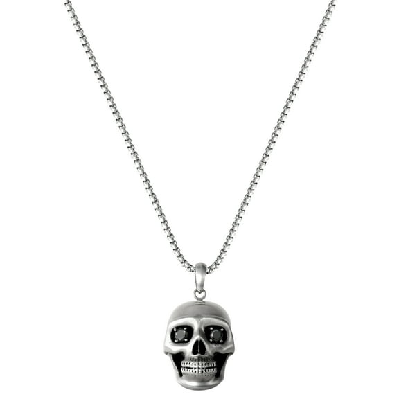 Brilliance Fine Jewelry Men's Stainless Steel Simulated Diamond Skull Pendant Necklace, 22 inches