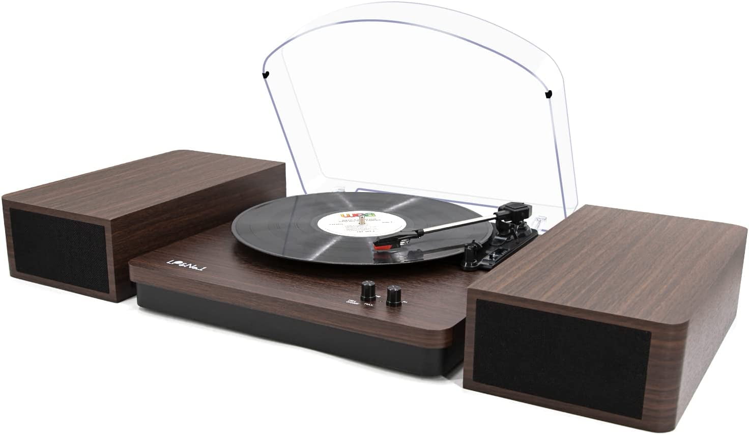LP&No.1 Vinyl Record Player, Bluetooth Turntable with Stereo Bookshelf Speakers, 3Speed Belt