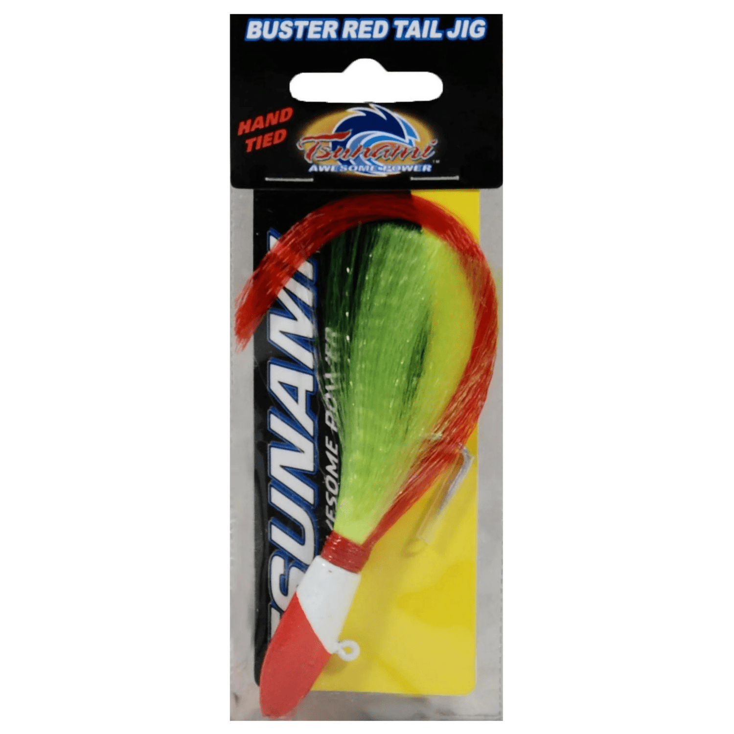 (4 pack) Tsunami Buster Red Tail Jig Fishing Lure 3/4 oz. – Chartreuse & Red