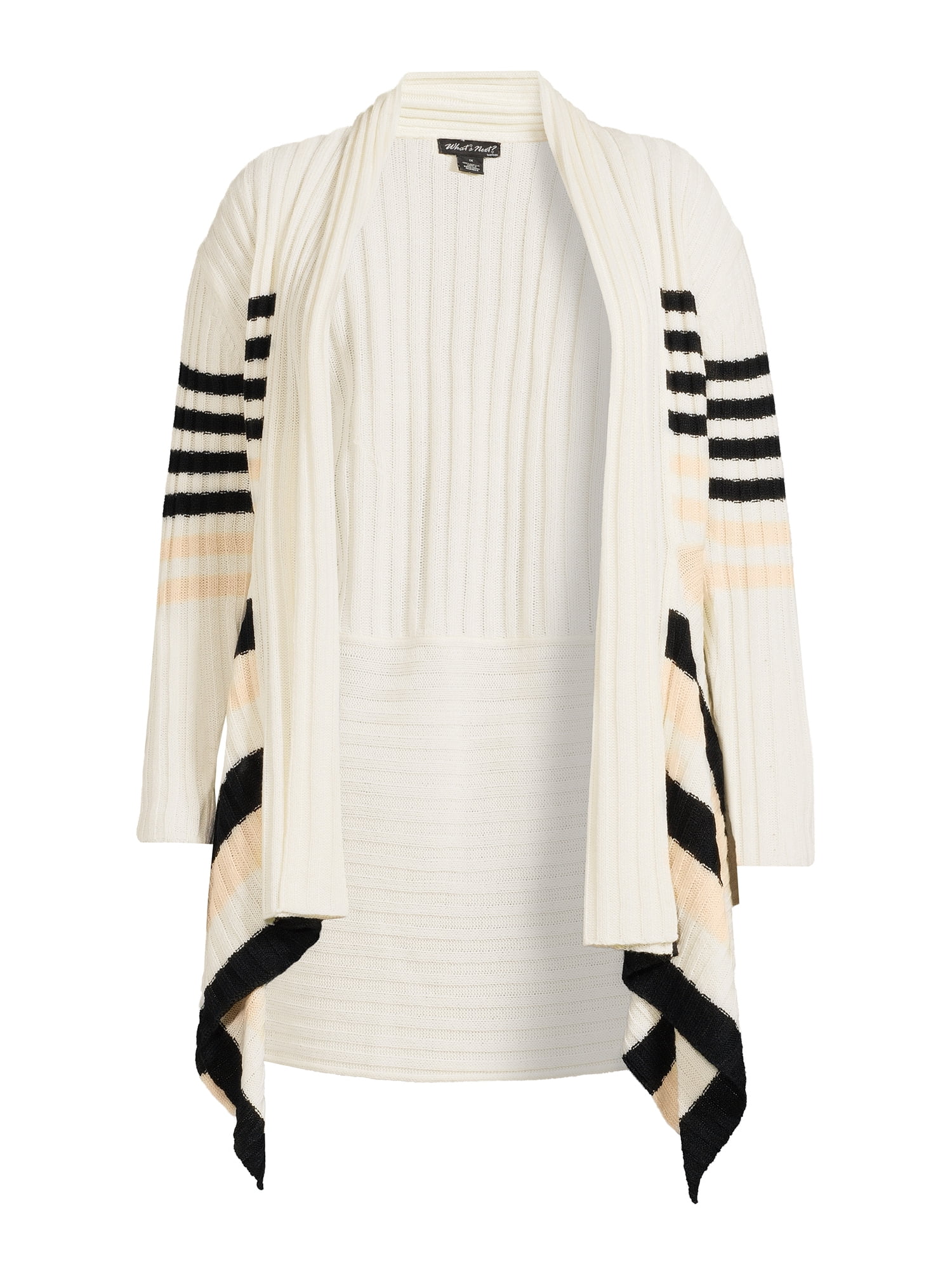 What's Next Women's and Women's Plus Striped Flyaway Cardigan Sweater, Midweight, Sizes XS-4X