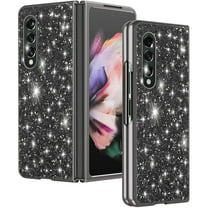 Dteck Samsung Galaxy Z Fold 3 Case, Ultra-Thin Sparkling Bling Glitter PC Hard Phone Case Protective Cover for Samsung Galaxy Z Fold 3 5G, Black